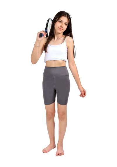 Erdem Kıds Kız Çocuk Yüksek Bel, Biker, Casual, Koşu, Yürüyüş, Spor, Atletik, Egzersiz, Fittness, Kısa Tayt Antrasit Antrasit