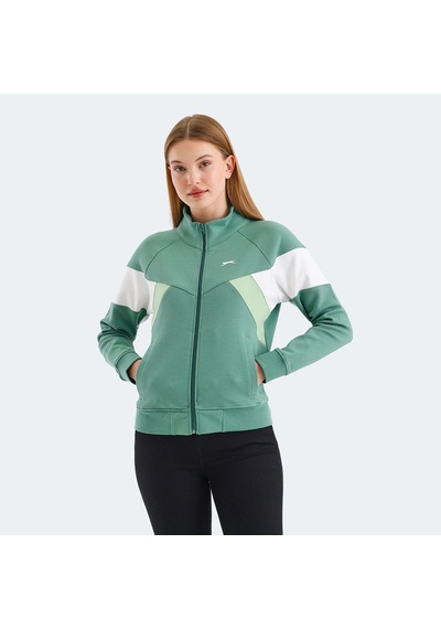 Slazenger VICTORY Kadın Fermuarlı Dik Yaka Cepli Yeşil Sweatshirt