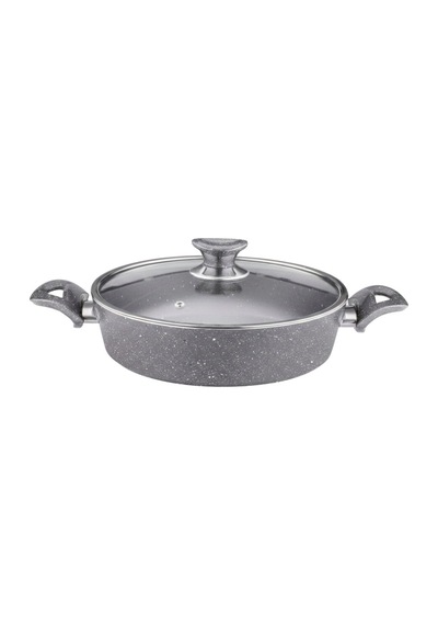 28 Cm Granit Karnıyarık & Pilav Tenceresi Cam Kapak - Gri Gri