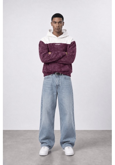Respire Erkek Not Básico Baskılı Yıkamalı Oversize Hoodie Bordo