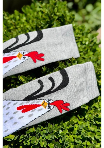 Lousocks Unisex Gri Horoz Desenli Soket Çorap