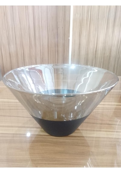 Titanyum Kaplama Görünümlü Cam Konik Vazo 2li Set Küçük Orta Platin