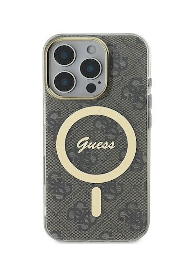 Apple iPhone 16 Pro Uyumlu Kılıf Guess Lisanslı Magsafe Özellik Yazı Logolu 4g Desenli Kahverengi