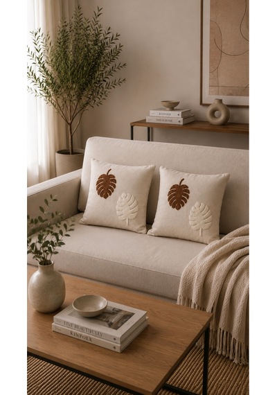Punch Nakış İşlemeli 2'li Kırlent Kılıfı 40x40 Ekru