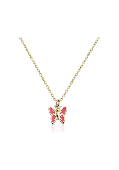Pembe Mineli Kelebek Çocuk Altın Kolye Sarı