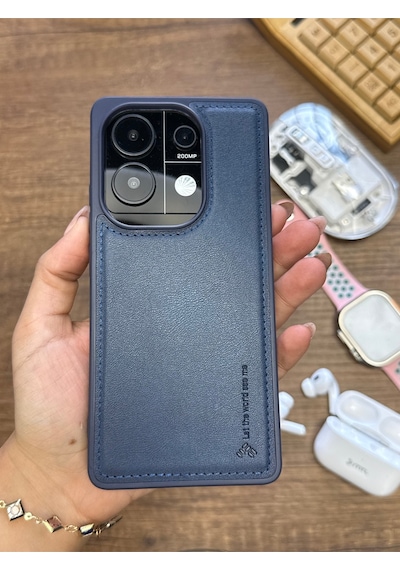 Redmi Note 13 Pro 4g Uyumlu Premium Deri Dokulu Darbelere Karşı Dayanıklı Nazal Silikon Kılıf Lacivert
