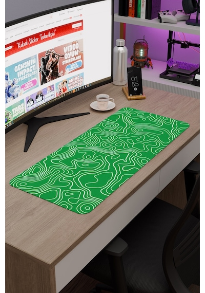 Yeşil Beyaz 70x30 Xl Taraftar Gaming Oyuncu Mouse Pad Kaymaz Taban Büyük Fare Altlığı Topography