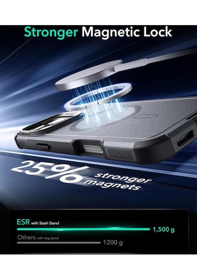 Apple Uyumlu iPhone Esr 16 Pro Max Kılıf Cyber Tough Halolock Magsafe Standlı Silikon Gri Apple Uyumlu iPhone Esr 16 Pro Max Kılıf Cyber Tough Halolock Magsafe Standlı Silikon Gri