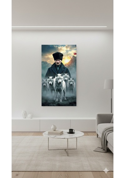 Türk Bayrağı Atatürk Ve Bozkurtlar Tablo Milli Duruş Dekoratif Poster