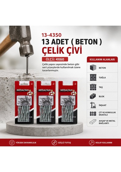 Medalyan Dl-23 Beton Çelik Çivi 4x60 - 13 Adet- 12'li Paket Diğer