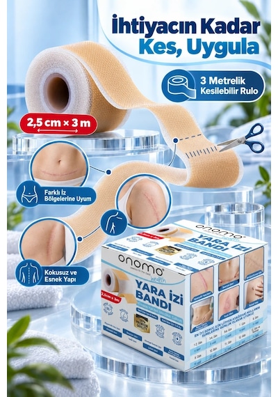 Onomo Health Silikon Yara İzi Bandı Ameliyat İzi Giderici Sezeryan Scar Keloid Yanık 2,5cm X 3m