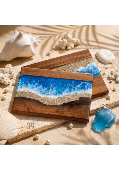 Dark Ocean Ceviz & Epoksi Sunum Tahtası 24x32 Cm Ceviz