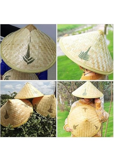 Naturel Renk Cambodia Kamboçyalı Vietnam Şapkası Pvc Hasır +0