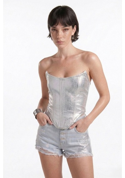 Holly Lolly Parlak Kaplamalı Glossy Jean Büstiyer Mavi