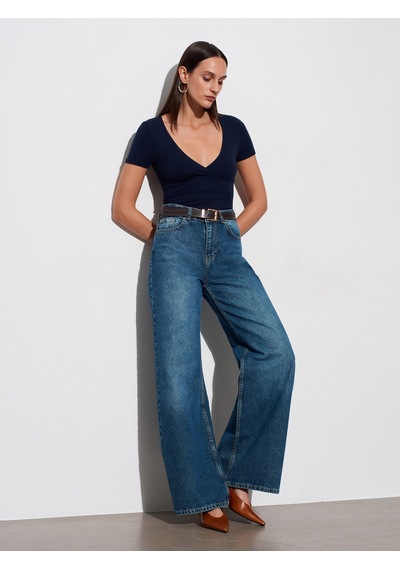 Dilvin 32758 V Yaka Kısa Kollu T-shirt-k.lacivert