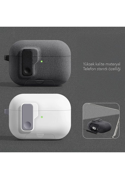 Apple Uyumlu AirPods Pro 3. Nesil İle Kılıf Standlı Kilitli Tpu Premium Matte Trip Case Beyaz