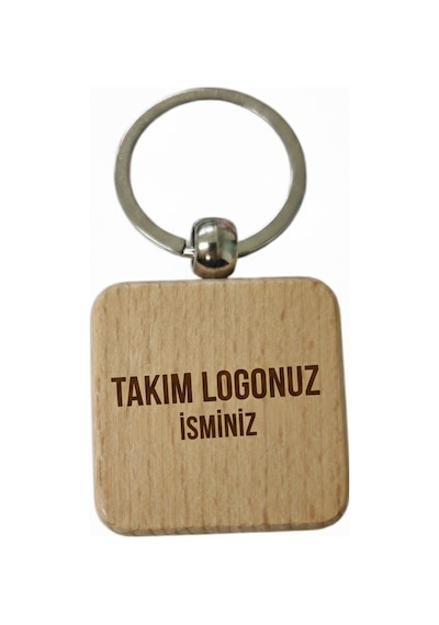 Kişiye Özel Kare Ahşap Anahtarlık Takım Logosu Ve İsim Yazılı Lazer Gravür Anahtarlık Taraftara Özel Tasarım Hediye