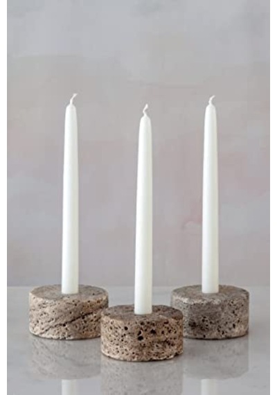 Traverten Mermer Şamdan Mumluk 3lü Set Silver Dark Çok Renkli
