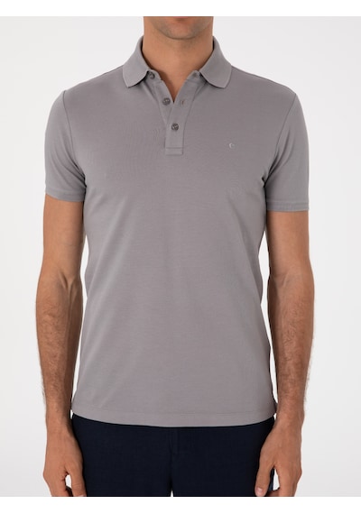 Koyu Gri Slim Fit Polo Yaka Pamuklu Basic T-shirt