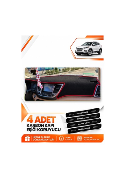 Hyundai Tucson 2016-2018 Uyumlu Ön Torpido Koruma Kılıfı Halısı Örtüsü - Siyah Kırmızı