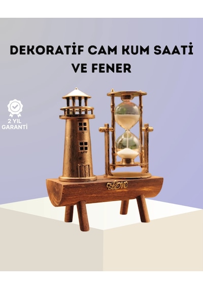 Dekoratif Ahşap Kum Saati Ve Deniz Feneri Figürlü Masa Süsü Şık Ve Fonksiyonel Tasarım