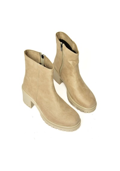 Fox Shoes T726911102 Bej Süet Kalın Topuklu Kadın Bot Bej