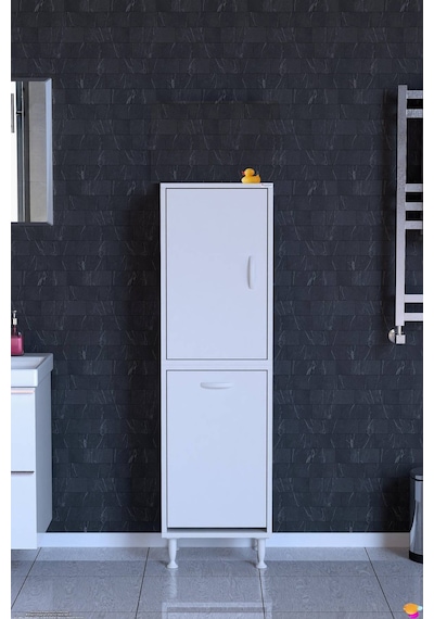 Deniz Kirli Sepetli Ve Kapaklı Raflı, Çok Amaçlı Banyo Dolabı - 45 X 138 X 32,5 Cm 45 Cm