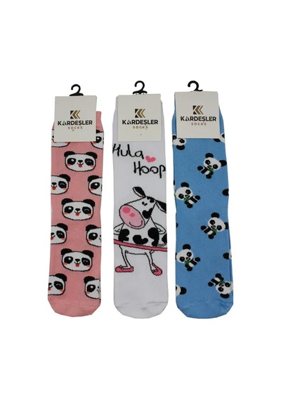 Kardeşler Çorap Unisex Renkli Karikatür Desenli Soket Uzun Çoraplar 3'lü Paket Çok Renkli - 252690035 Çok Renkli