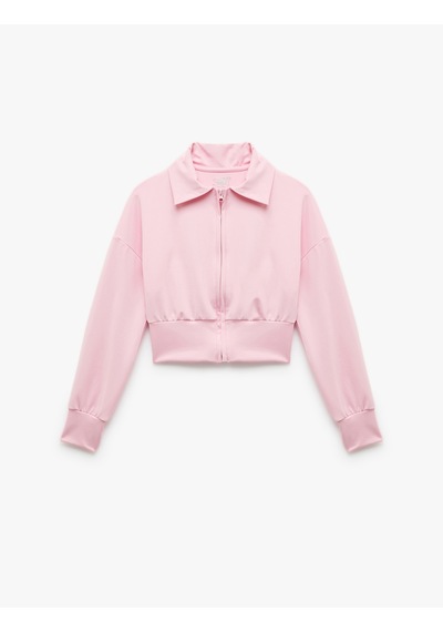 Koton Uzun Kollu Polo Yaka Fermuarlı Spor Ceket Pembe 5sak20013nk Gül