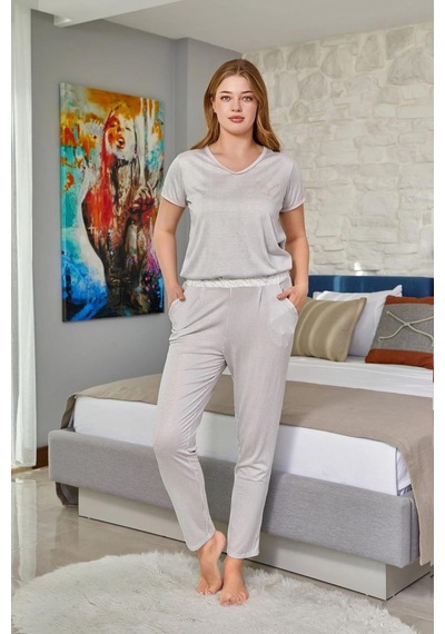 Cossy By Aqua Kadın Kısa Kol Gri Pijama Takım C5t6n6o42 001