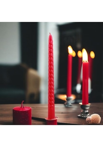 Petek Mum Kırmızı Altın Simli Çam Ağacı Boy 8.5 Cm Bal Mumu Beeswax Candle Diğer