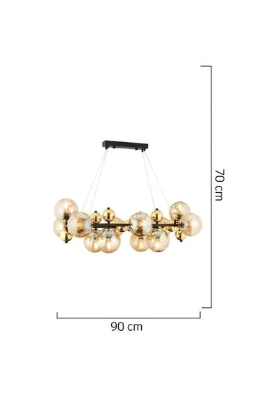 12li Dikdörtgen Camlı Gold Modern Avize Çok Renkli