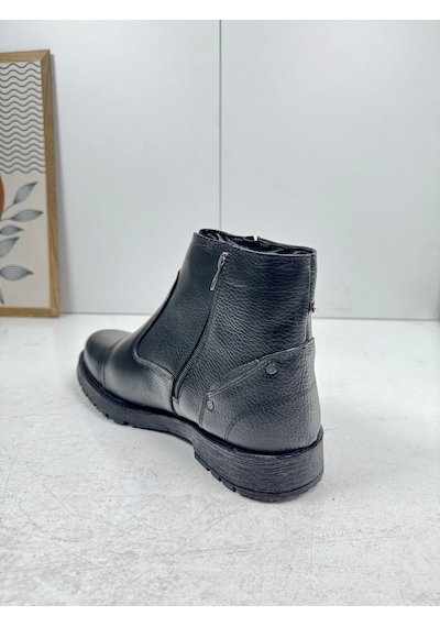 İmershoes Günlük Erkek Ayakkabı Dışı Hakiki Deri İçi Kürklü Büyük Numara Kaymaz Taban Fermuarlı Kışlık Bot 087 Siyah