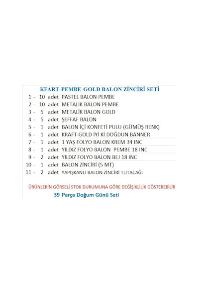 1 Yaş Kraft Gold Banner, 30 Adet Pembe, Gold, Metalik Pembe,şeffaf Balon 1 Pembe 2 Bej Yıldızlı Doğum Günü Seti