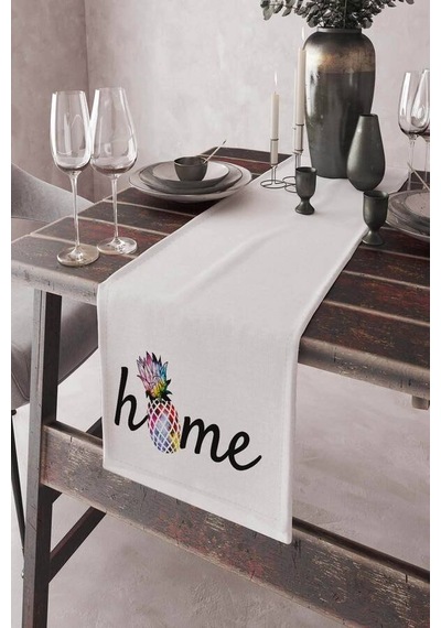 Ekru Mutfak Home Yazılı Premium Masa Örtüsü Runner Rnr427n11
