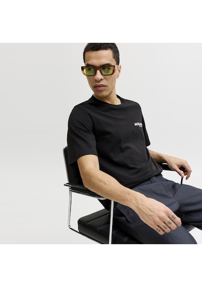 Jack & Jones Erkek Gögüs Baskili Sifir Yaka Kisa Kollu Tisört - Oscar - 12302469 Siyah