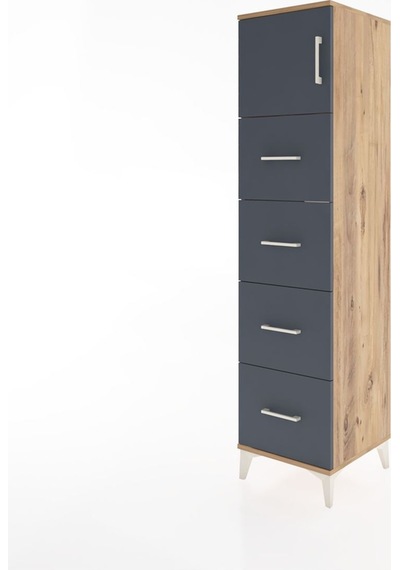 Hyperion Dolap Tek Raflı 4 Çekmeceli Tek Kapaklı 44x44x182 Çam-antrasit Atlas Çam