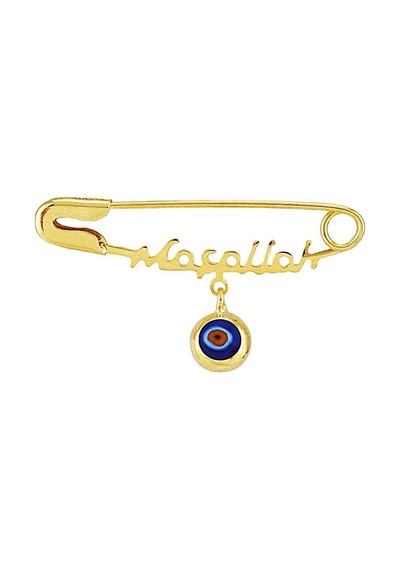 Maşallah Altın Çengel Iğne Göz Boncuklu Unisex Altın