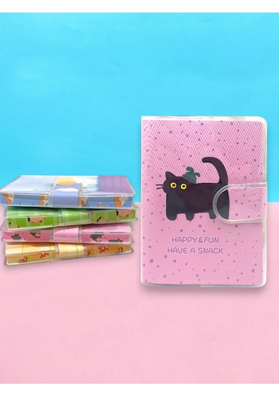 Happy & Fun Kedi A7 Not Defteri , Çıt Çıtlı Cep Defteri - Pembe