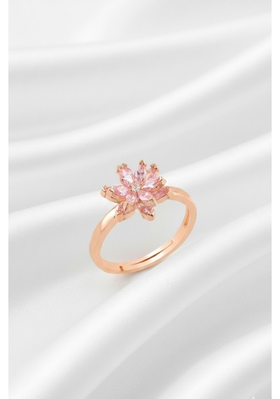 Çekirdekjewelry 925 Ayar Gümüş Ayarlanabilir Pembe Taşlı Lotus Yüzük Pembe