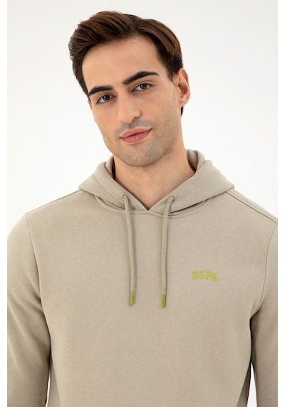 U.S. Polo Assn. Erkek Kapüşonlu Açık Haki Basic Şardonlu Sweatshirt 50295176-VR183