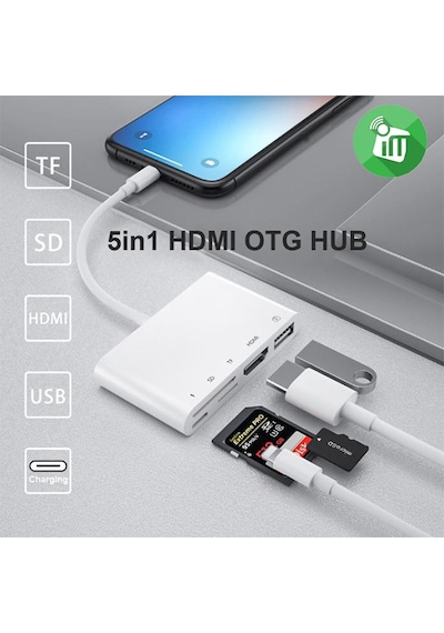 Ally 5In1 Lightning Hdmı Dijital Av Adaptör Otg Usb Hub Kamera