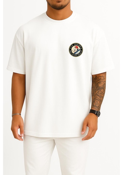 Bahriyeli Collection Oversize Tcg Pirireis Dalgalar Arası Cep Ve Sırt Baskılı Unisex T-shirt Beyaz