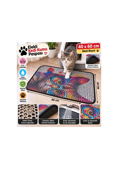 Elekli Kedi Kumu Paspası 40x60 Cm - Su Geçirmez Kaymaz Taban