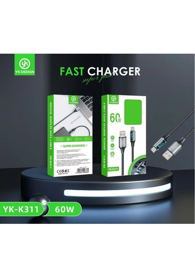 Yk Design K311 60w Type-c Kablo Lcd Ekran Şarj Data Kablosu