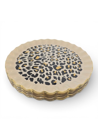 Sudedi Home 26 Cm Leopar Desenli Altın Yaldızlı Cam Servis Tabağı 6 Lı Set Çok Renkli
