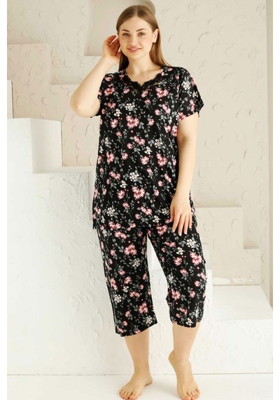 Alimer Kadın Siyah Büyük Beden Bermuda Pijama Takm Edy2735b-s Siyah