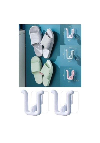 2 Adet Yapışkanlı Yazlık Kapı Banyo Terlik Asma Ayakkabı Askısı Tutucu Kurutma Rafı Plastik Beyaz Diğer