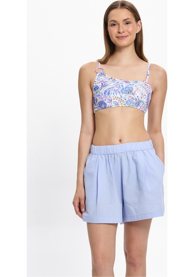 Toosalty Kadın %100 Cotton Kısa Cepli Plaj Şortu 25pl10st Mavi