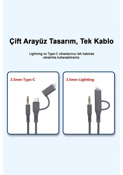 Type-c Ve Apple Uyumlu iPhone Lightning To 3.5mm Aux Dolanmaz Silikon Ses Kablosu 2 İn 1 Stereo Otg Mt2812